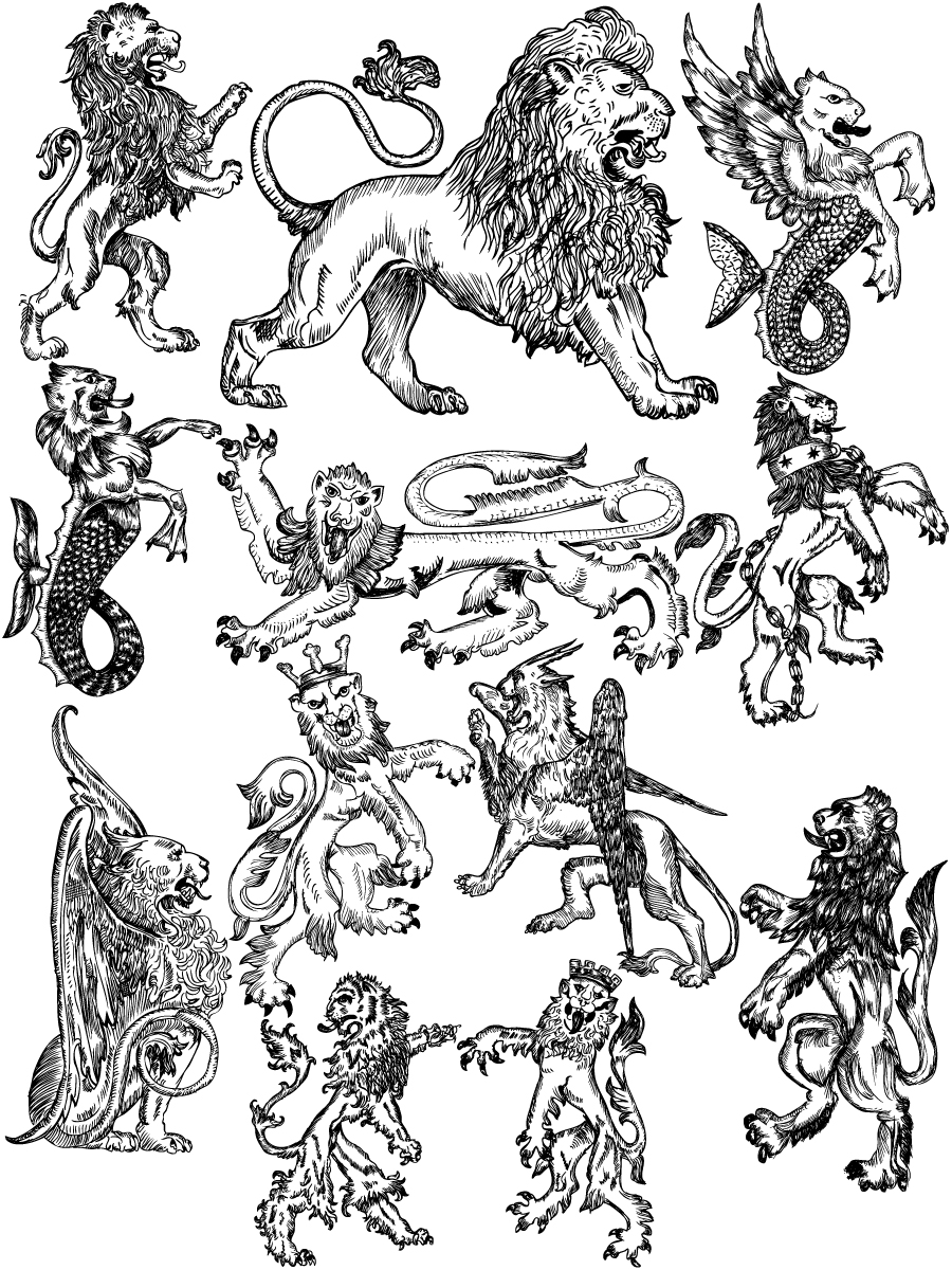 900x1200 Hand Drawn Heraldic Lion Vector And Photoshop Brush Pack