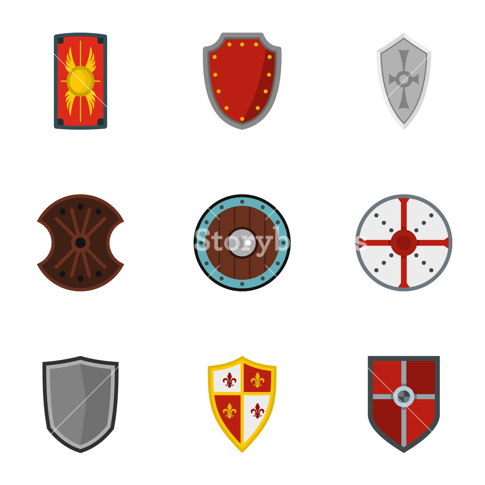 1000x1000 Heraldic Shield Icons Set Flat Illustration Of Heraldic Shield