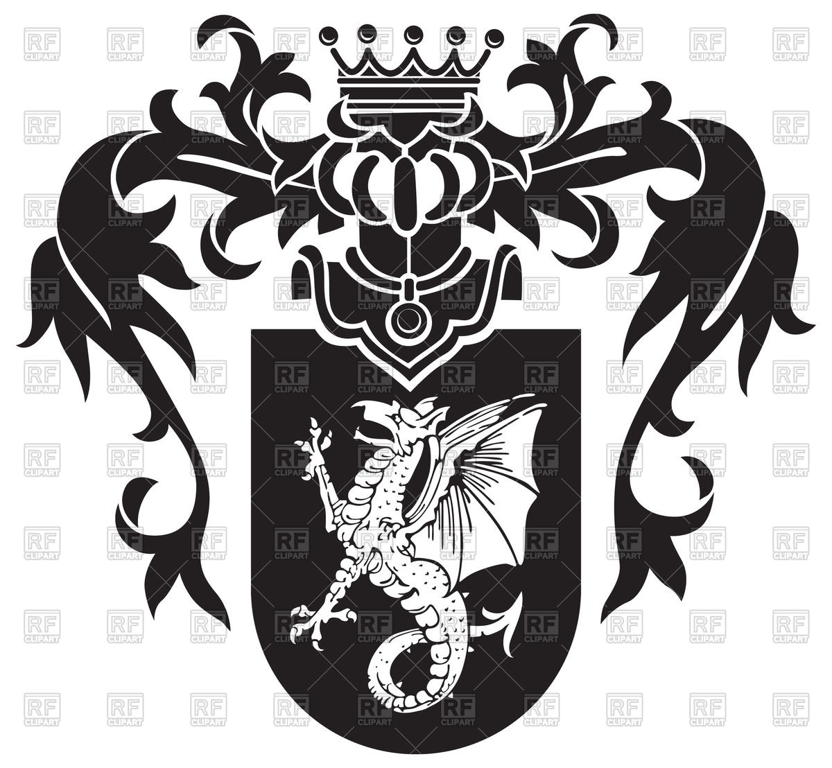 1200x1108 Medieval Heraldic Coat Of Arms With Wyvern On Shield Vector Image