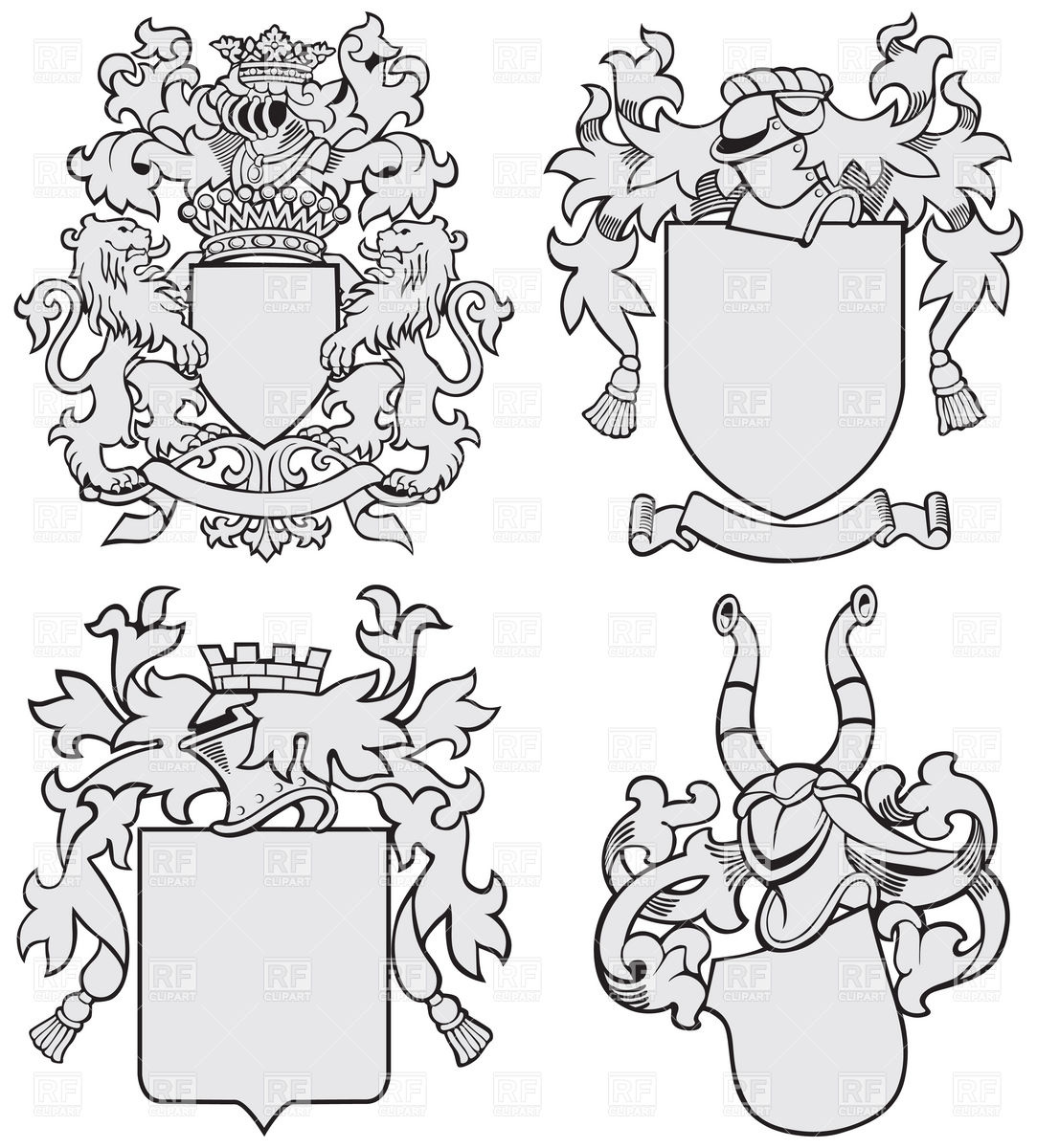 1083x1200 Medieval Heraldic Templates With Helmet And Shield Vector Image