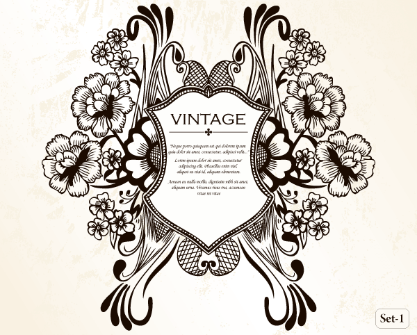 600x482 Vintage Heraldic Shield With Floral Ornament Vector Set Vector