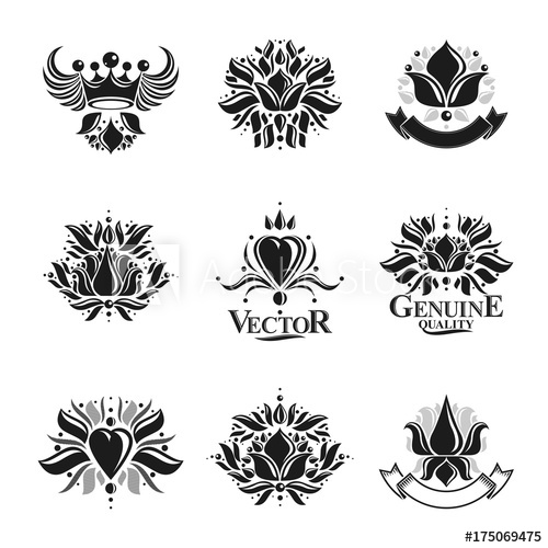 500x500 Royal Symbols, Flowers, Floral And Crowns, Emblems Set Heraldic
