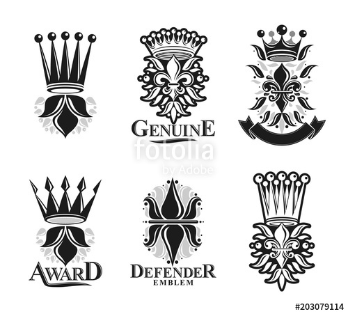 500x451 Royal Symbols Lily Flowers, Floral And Crowns, Emblems Set