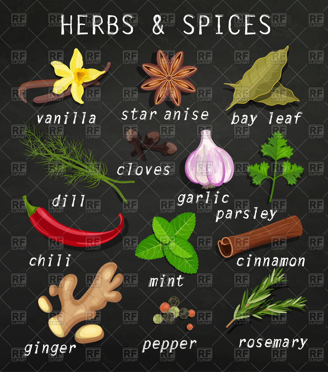 1059x1200 Spice And Herb Set Chalkboard Background Vector Image Of Food