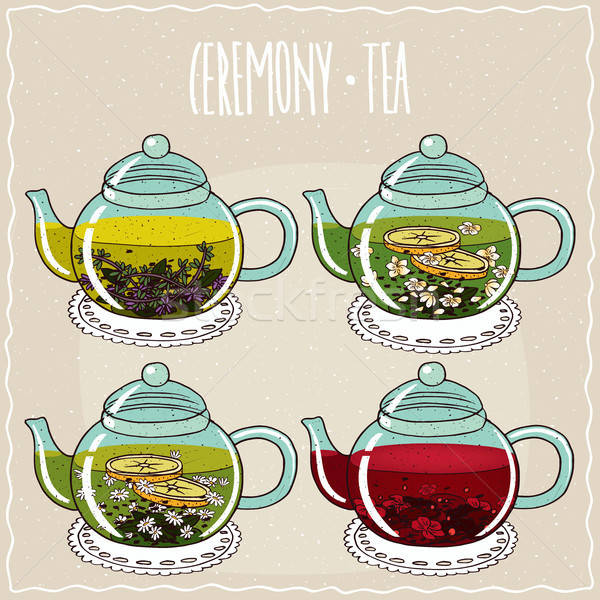 600x600 Set Of Different Brewed Herbal Teas Vector Illustration