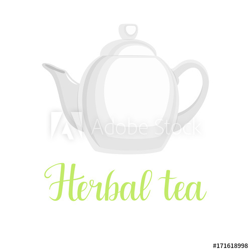 500x500 Teapot On White Background, Handwritten Title Herbal Tea, Vector