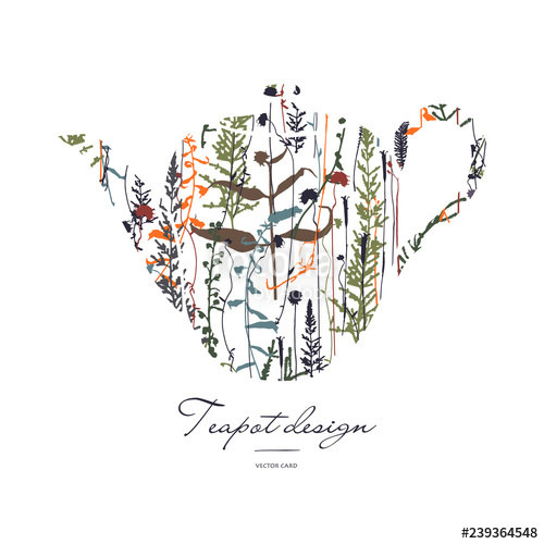 500x500 Teapot Silhouette With Floral Print Herbal Tea Vector Card