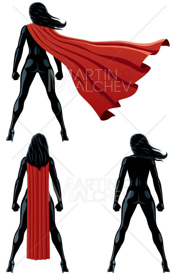 570x891 Super Heroine Back Vector Cartoon Illustration Superhero Etsy