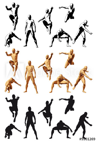 340x500 Super Hero Silhouette Various Poses, Color And Bw, Vector