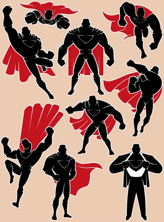 570x774 Superhero In Action Vector Cartoon Clipart Illustration Etsy