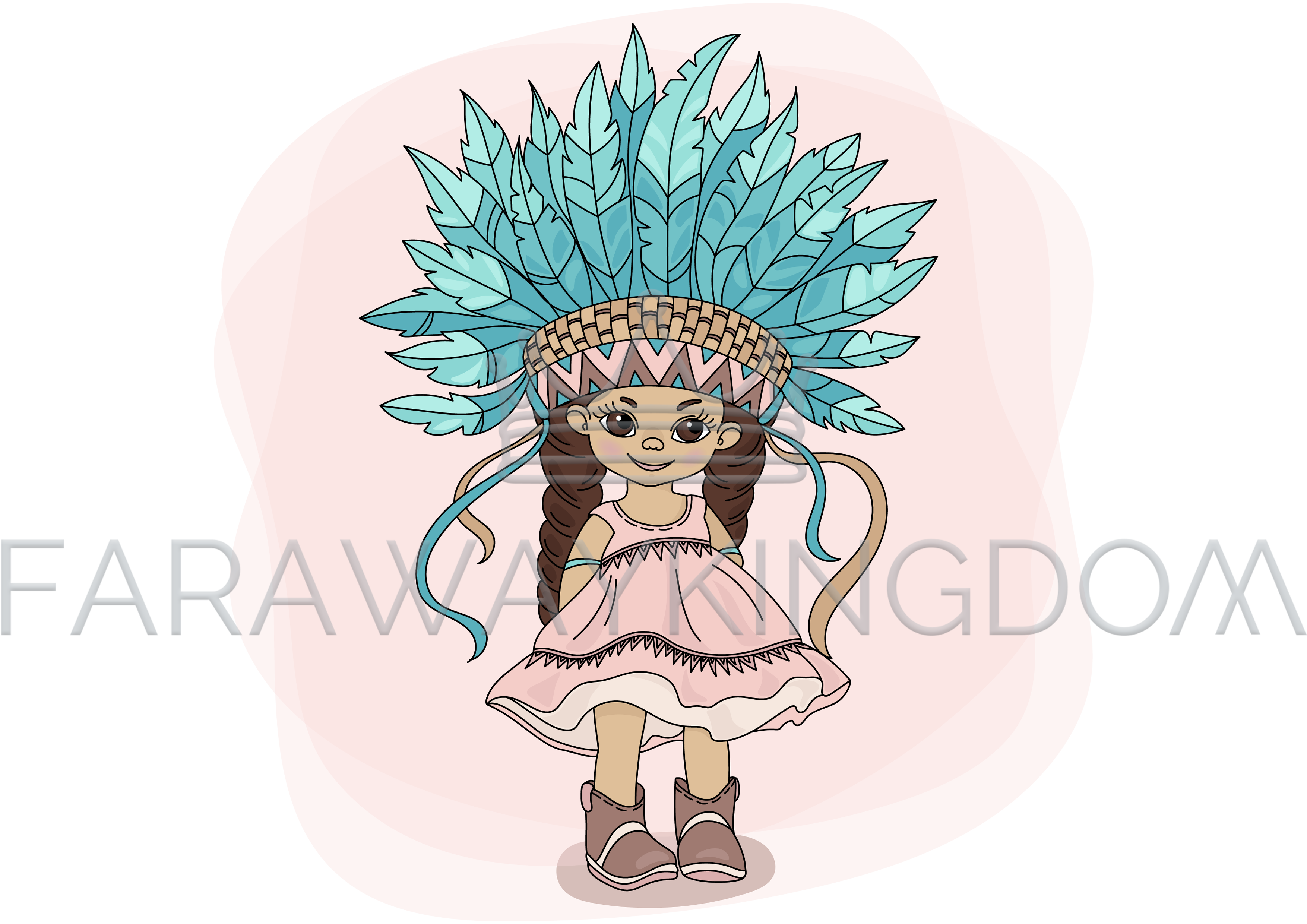 3508x2480 Young Pocahontas Indian Princess Hero Vector Illustration Set