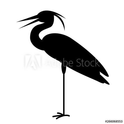 500x500 Bird Heronvector Illustration, Black Silhouette, Profile
