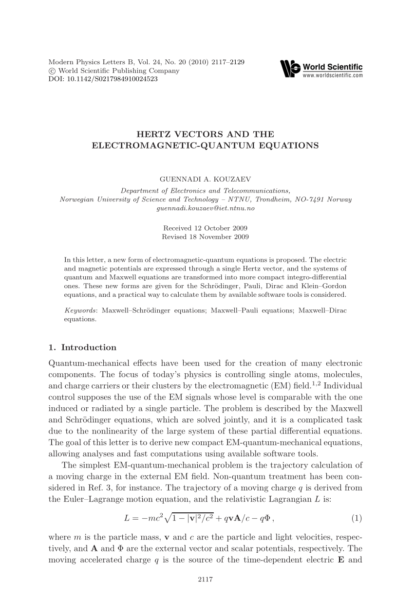 850x1266 Pdf Hertz Vectors And The Electromagnetic Quantum Equations