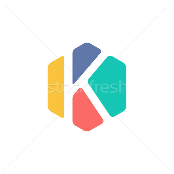 600x600 Letter K Inside Colorful Hexagon Shape Vector Illustration