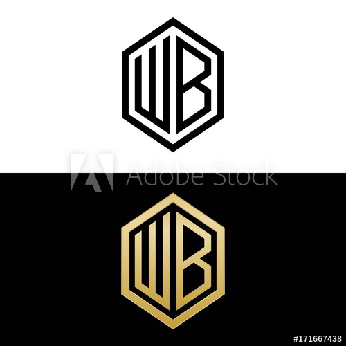 500x500 Initial Letters Logo Wb Black And Gold Monogram Hexagon Shape