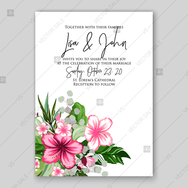 Tropical Wedding Invitation Background Vector Hibiscus Flowers 600x600 Tropical Wedding Invitation Background Vector Hibiscus Flowers