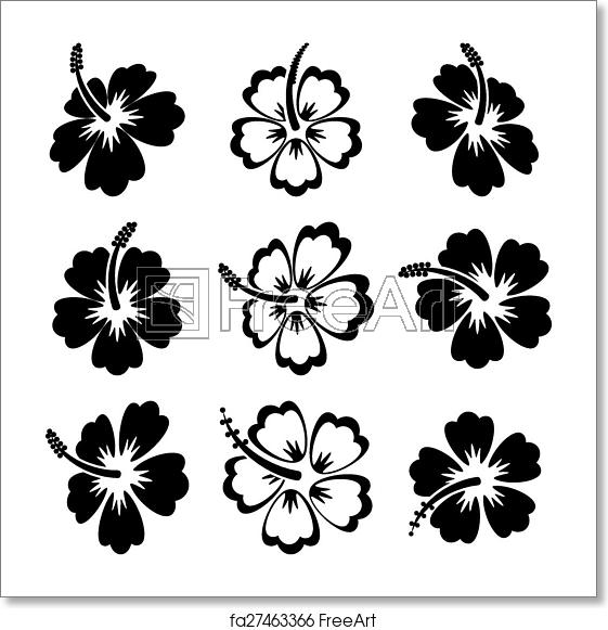 561x581 Free Art Print Of Vector Hibiscus Silhouette Icons Black Vector