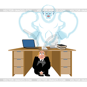 Businessman Scared Under Table Of Yeti To Hide 300x300 Businessman Scared Under Table Of Yeti To Hide