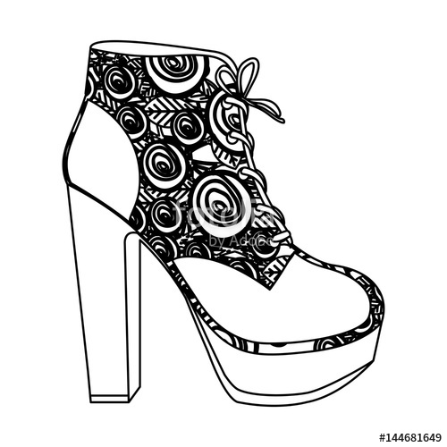 500x500 Monochrome Silhouette Of High Heel Shoe With Shoelaces With Floral