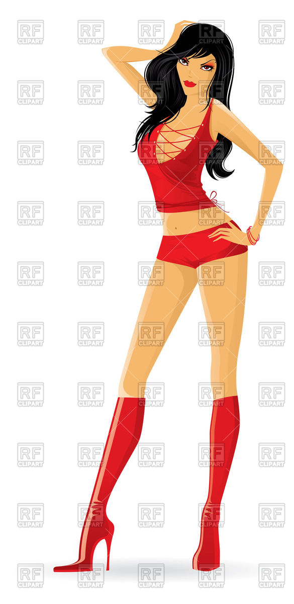 585x1200 Sexy Beautiful Woman In Red Clothes With High Heels Vector Image