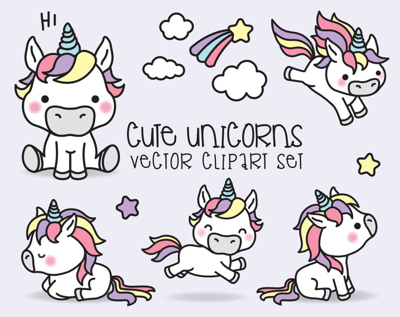 794x630 Premium Vector Clipart Kawaii Unicorns Cute Unicorns Etsy