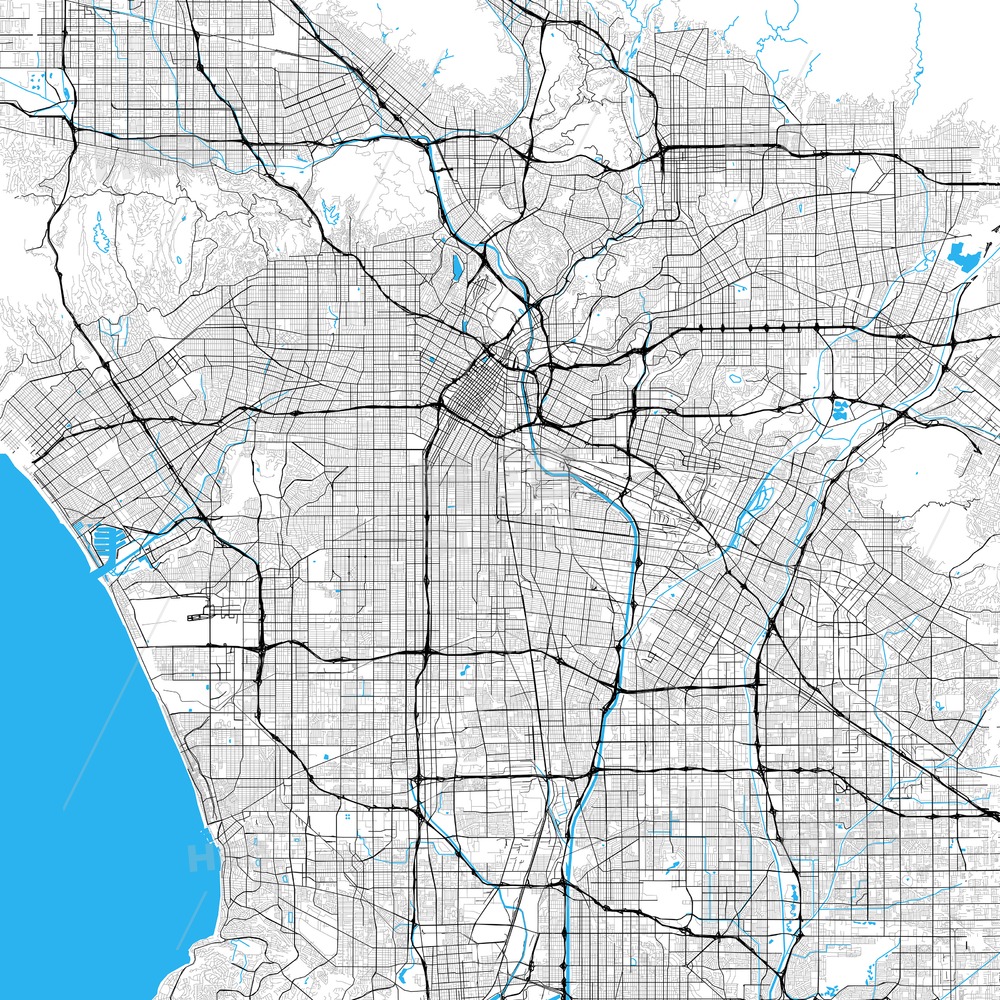 1000x1000 Los Angeles High Resolution Vector Map Hebstreits Sketches