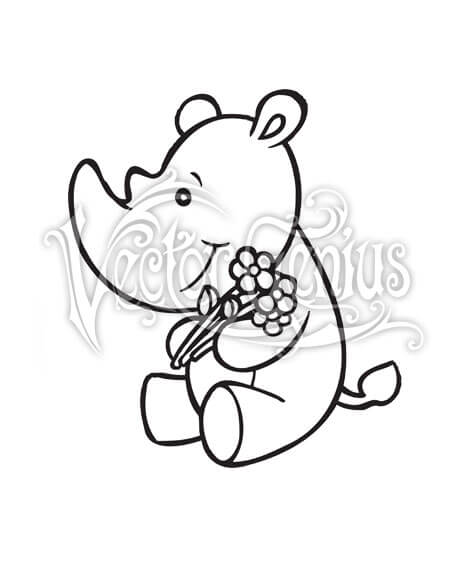 468x580 High Resolution Cute Rhino With Flowers Clip Art Stock Art