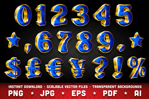 580x386 Set Of Vector Shiny Gold Numbers And Currency Symbols Graphic