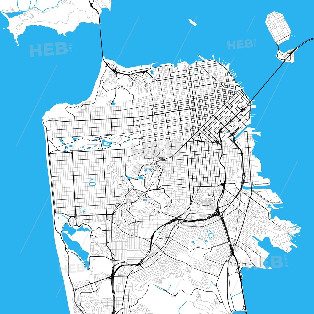 1000x1000 San Francisco High Resolution Vector Map Hebstreit