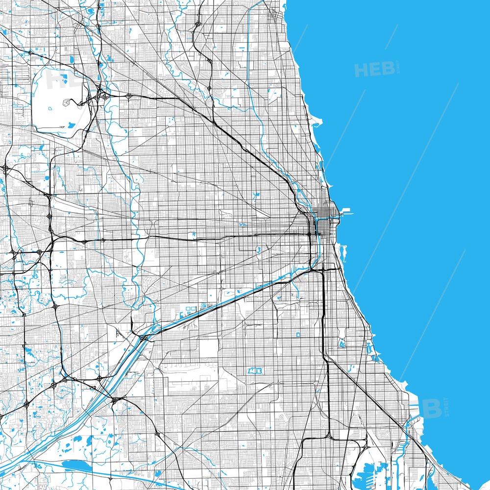 1000x1000 Chicago High Resolution Vector Map Hebstreits Sketches