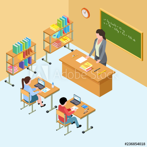 500x500 Isometric Classroom With Teacher And Kids High School Vector