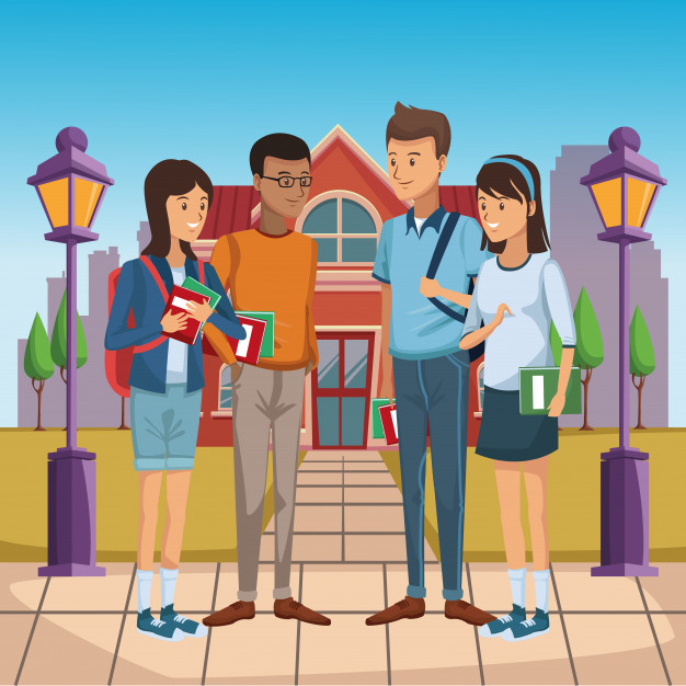 626x626 Young Students Outside Of High School Vector Premium Download
