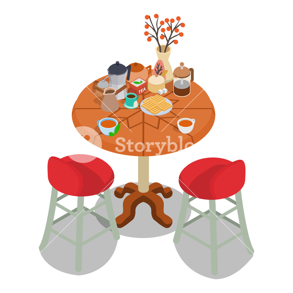 1000x1000 Afternoon Tea Concept Banner Isometric Banner Of Afternoon Tea