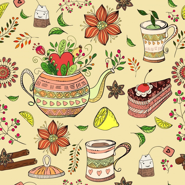626x626 Coloured Afternoon Tea Pattern Vector Premium Download