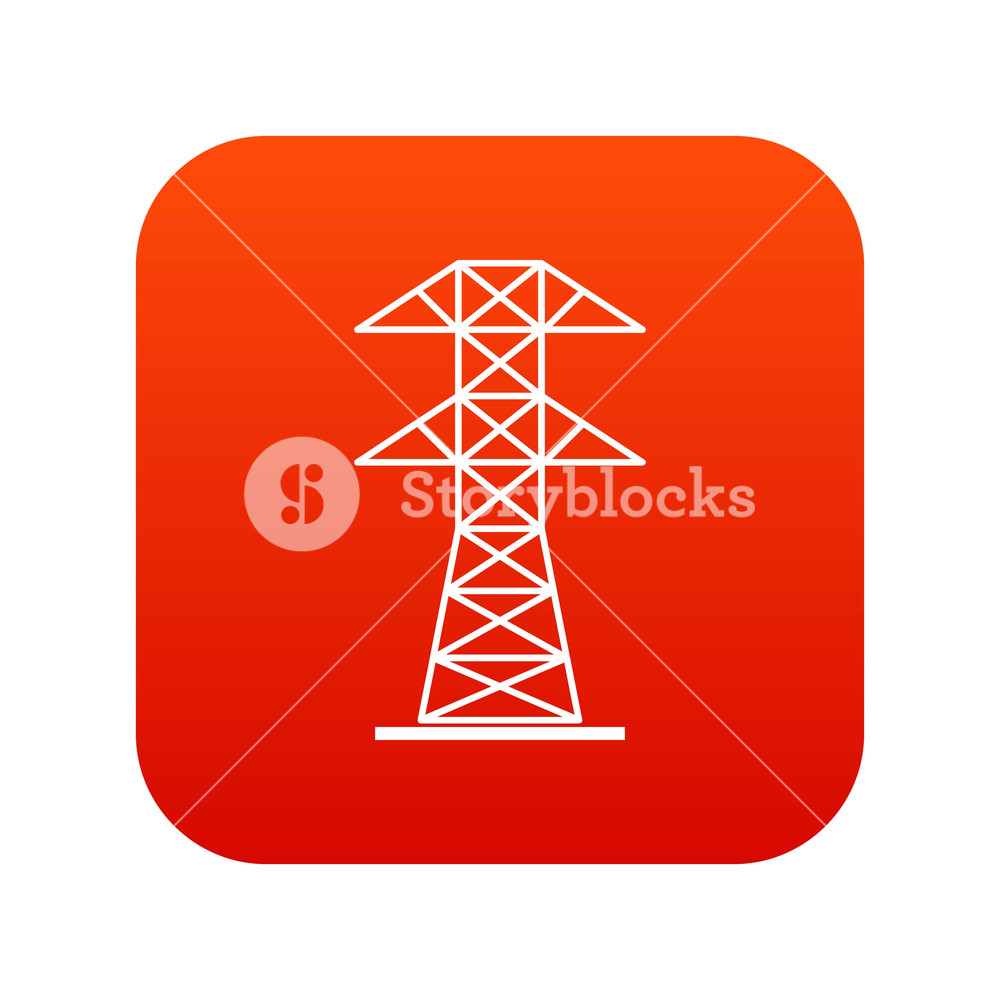 1000x1000 High Voltage Tower Icon Digital Red For Any Design Isolated