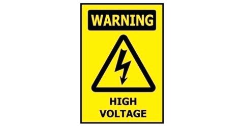 480x250 Warning High Voltage Electricity Sign Matcha Tee