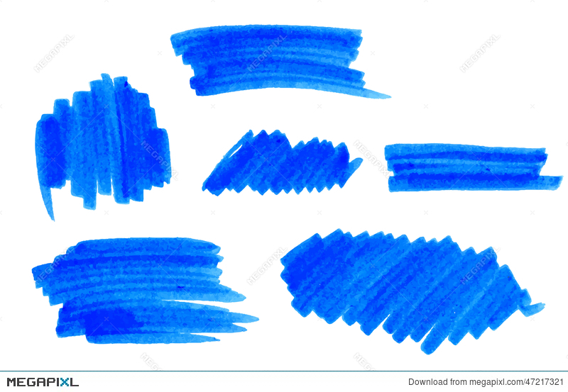 800x553 Set Of Vector Blue Highlight Marker Strokes And Stains