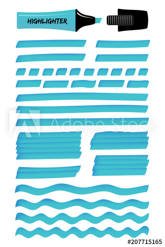 334x500 Highlighter Permanent Pen Blue Hand Drawn Objects Set Highlight