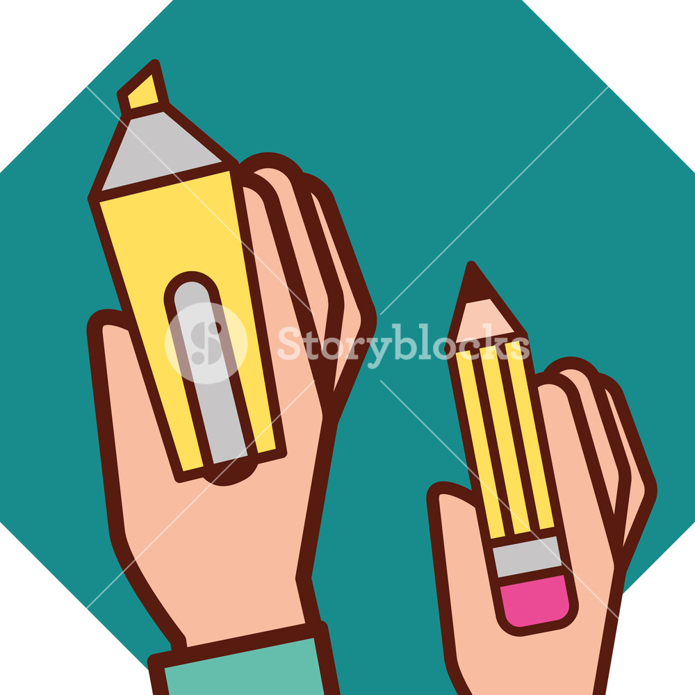 1000x1000 Graphic Design Hands Holding Pen Highlighter Vector Illustration
