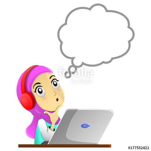 500x500 Hijab Girl Looking For Idea Cartoon Vector Stock Image