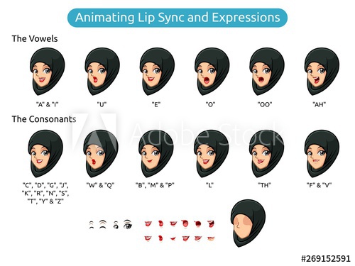 500x375 Muslim Woman With Hijab Cartoon Character Design For Animating Lip