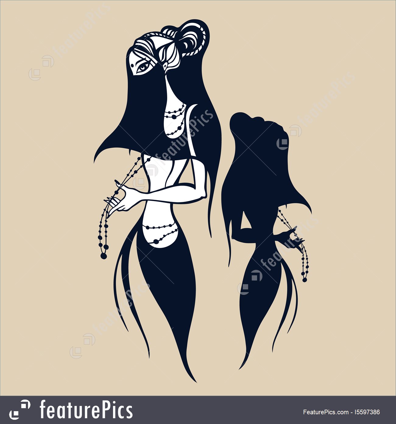 1300x1392 Eastern Woman Silhouette Hand Drawn Vector Illustration