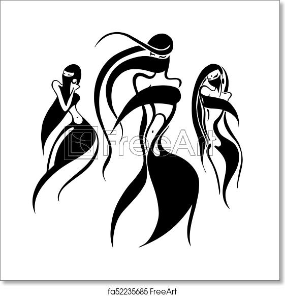 561x581 Free Art Print Of Eastern Woman Silhouette Hand Drawn Vector