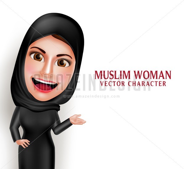 623x571 Muslim Woman Presenting Vector Character With Hijab
