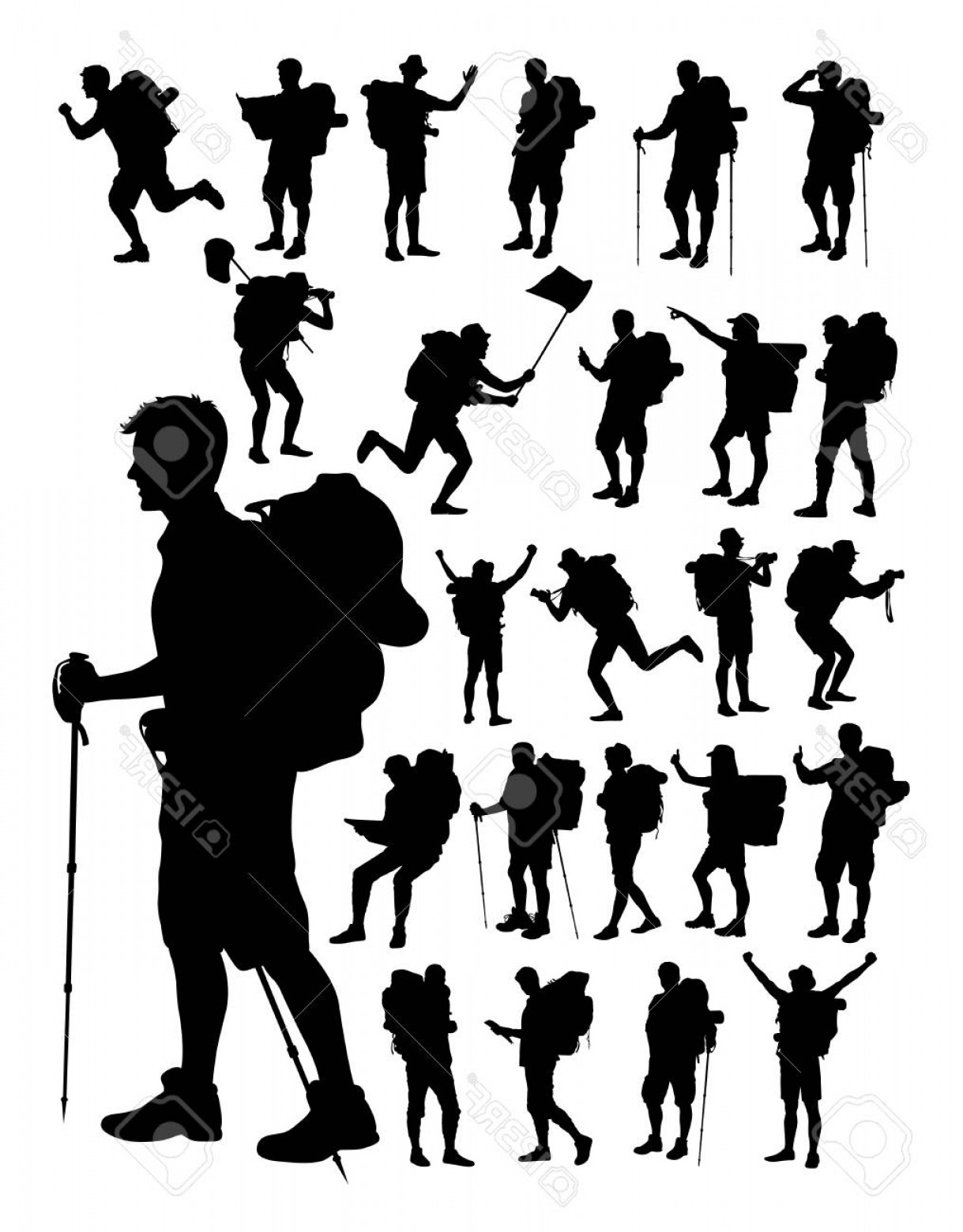 1219x1560 Photostock Vector Hiker Silhouettes On A White Background Cqrecords