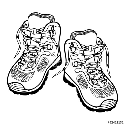 500x500 Hiking Boots Isolate, Black And White Sketch, Doodle Vector