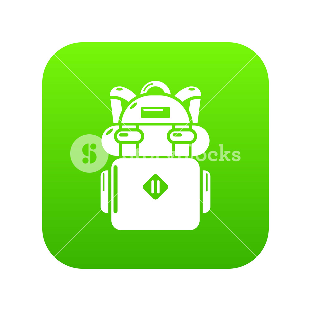 1000x1000 Backpack Hiking Icon Green Vector Isolated On White Background
