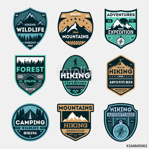 500x500 Hiking Expedition Vintage Isolated Label Set Outdoor Adventure