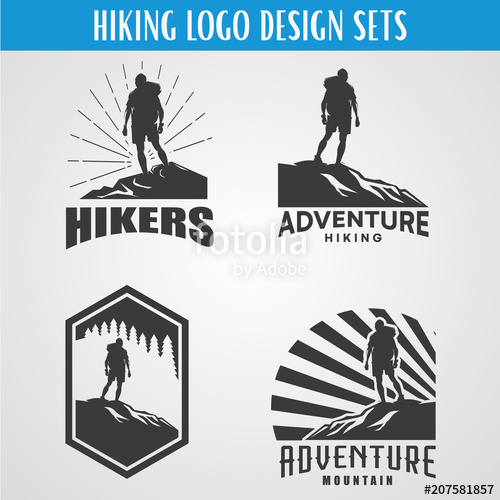 500x500 Hiking Expedition Logo Design Template Set Stock Image