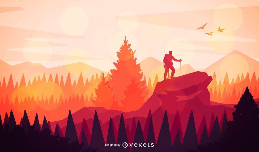 Flat Hiking Landscape Illustration 900x529 Flat Hiking Landscape Illustration